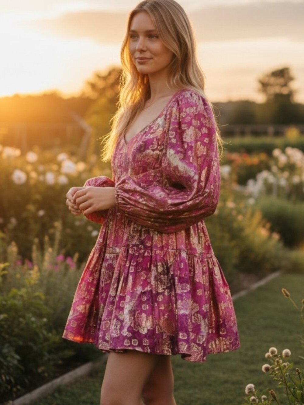 NWT LoveShackFancy Willis Dress Metallic Chic Luxe Boho Floral Pink Gold sz 10